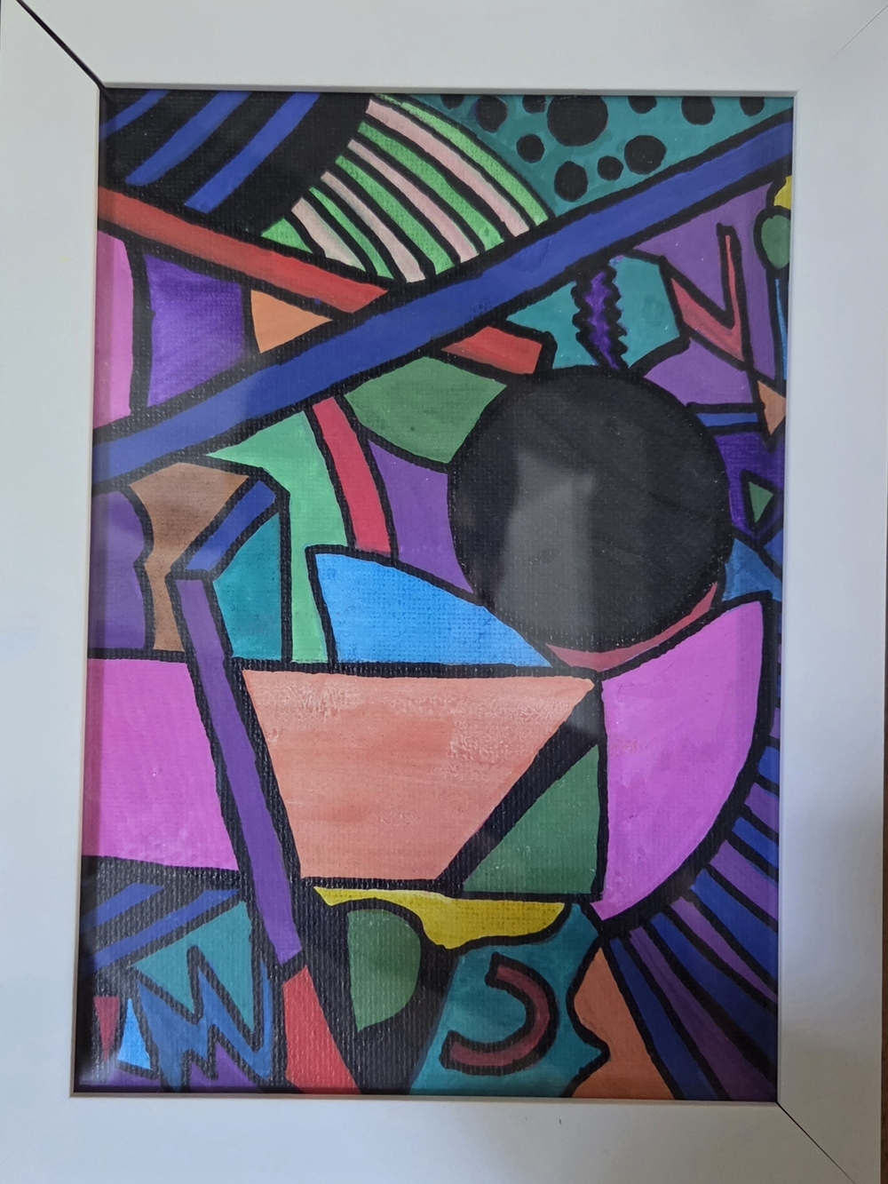 Modern Abstract Geometric Painting in Pink, Blue & Green